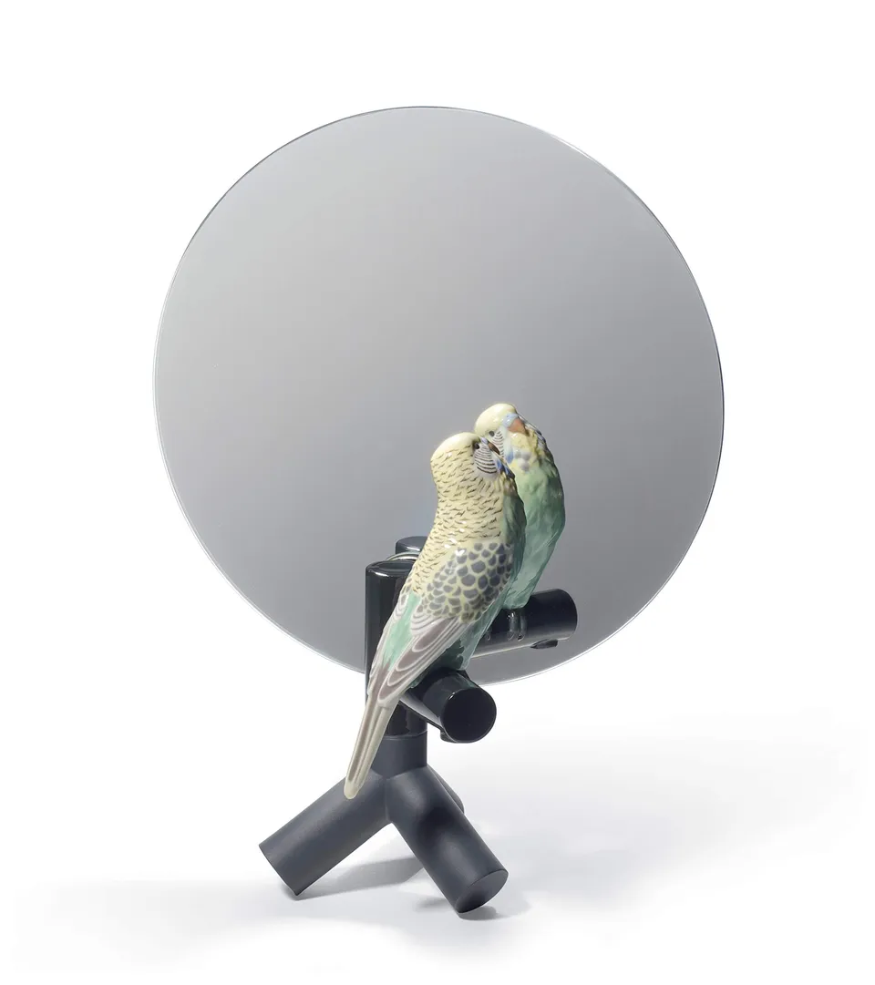 Lladró Parrot Vanity specchio porcellana pappagallo fatto a mano