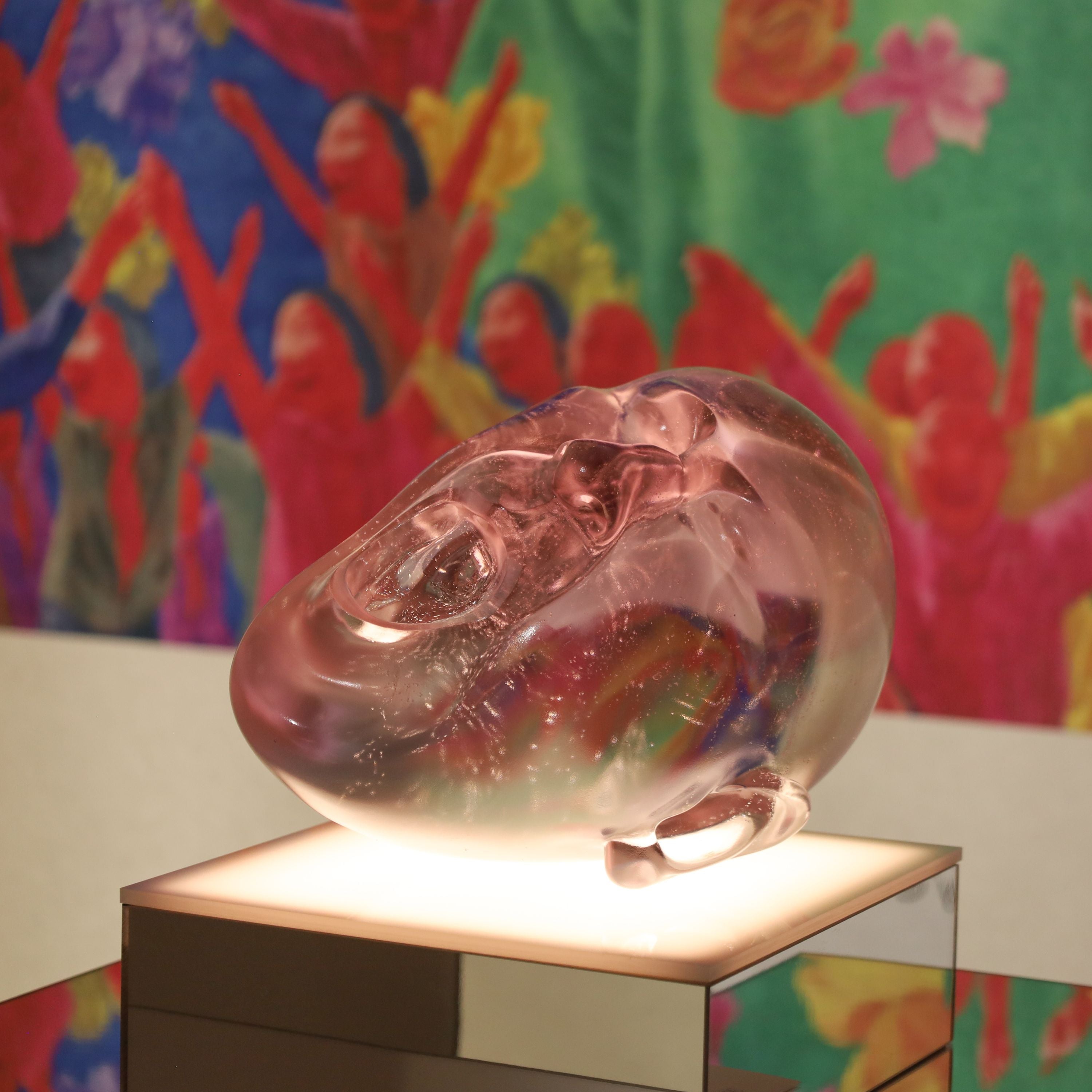 Lalique Art Yawning Man scultura cristallo rosa L