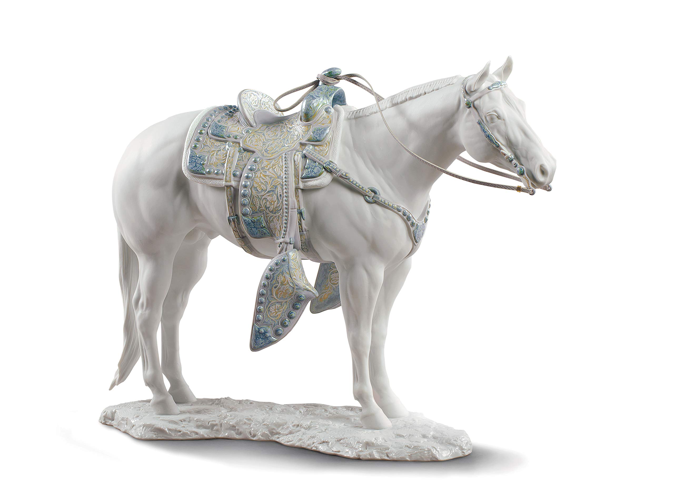 Lladró Alta Porcellana Quarter Horse bianco scultura cavallo