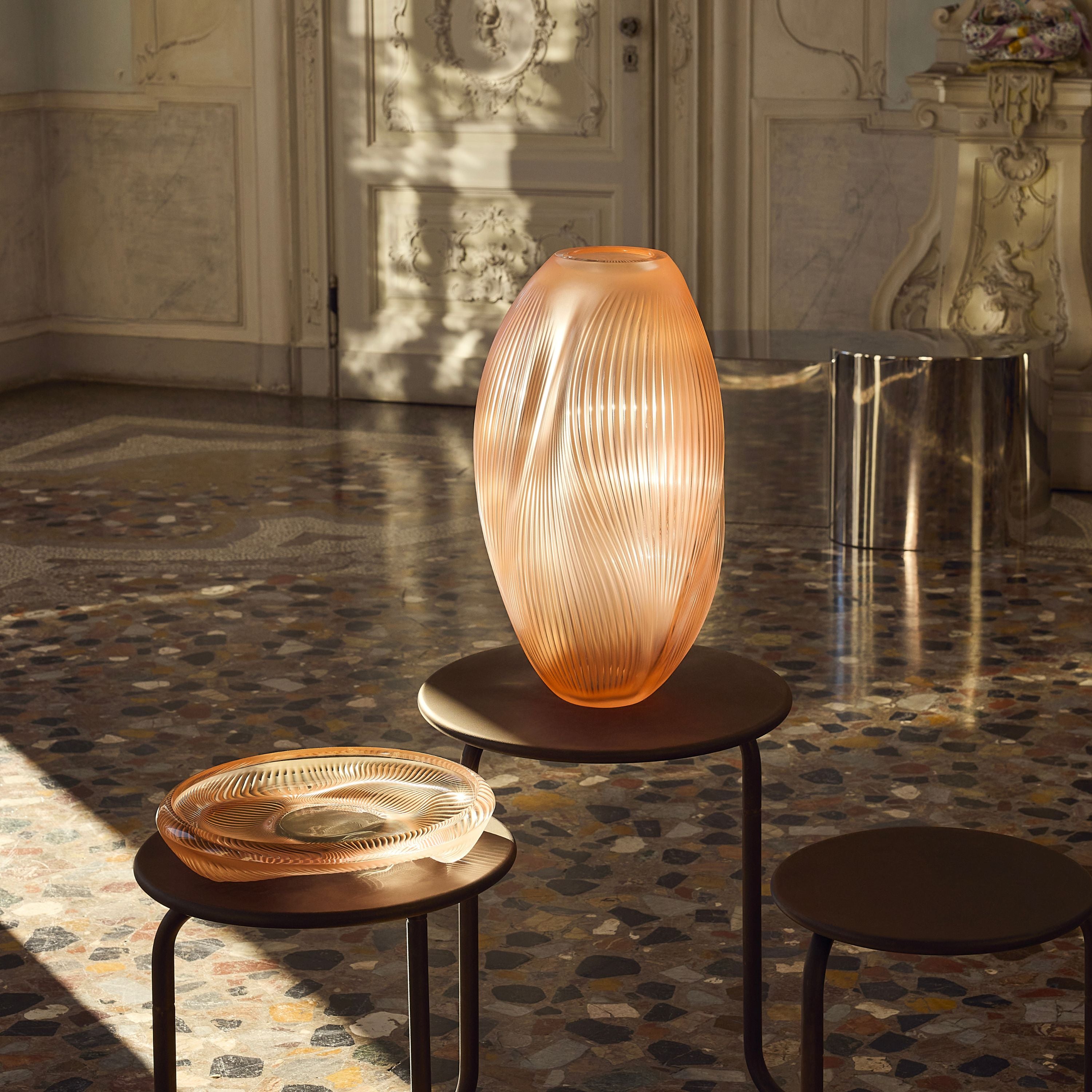Lalique Alizé coppa cristallo patina corallo