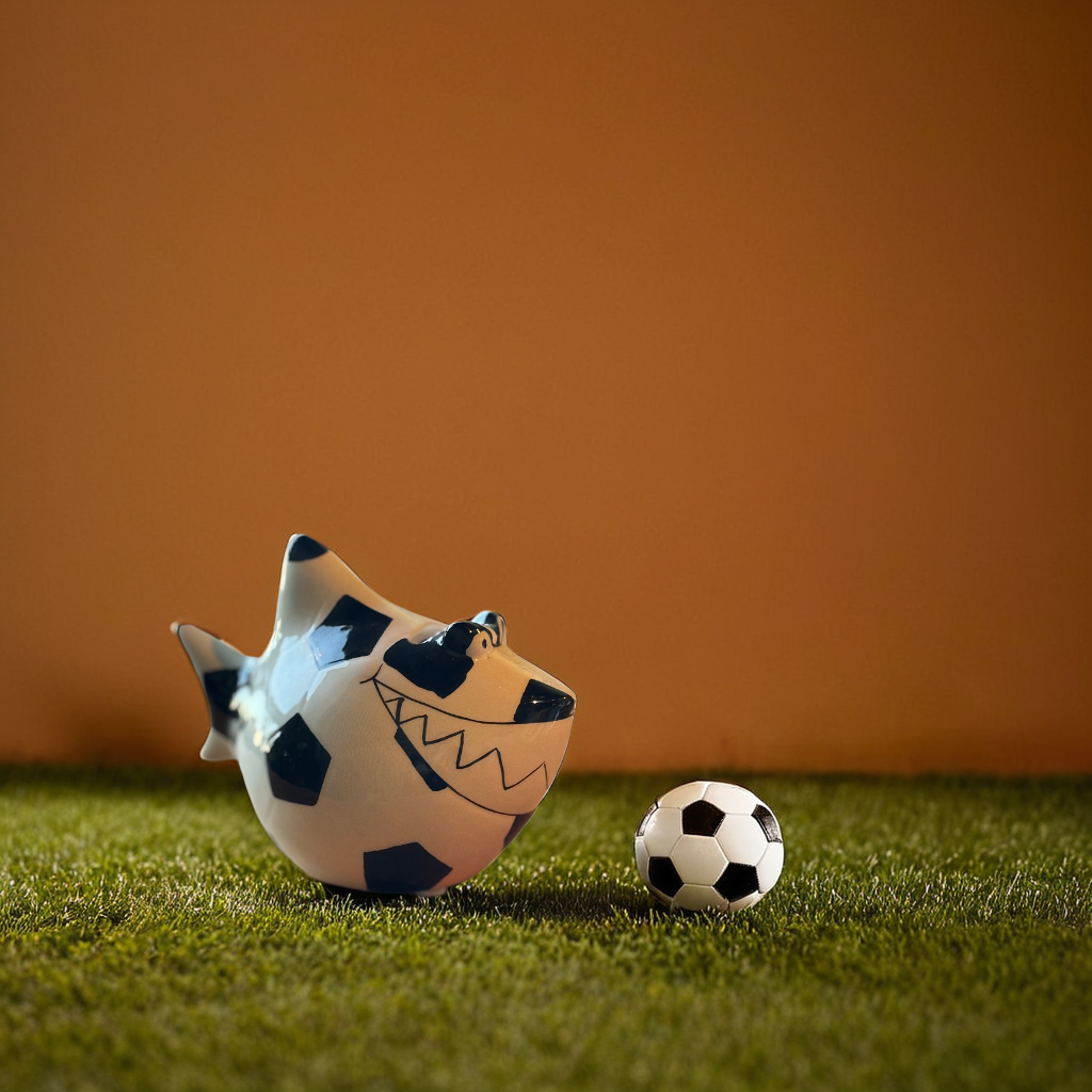 Sparschwein Company Fußball salvadanaio squalo bianco ceramica