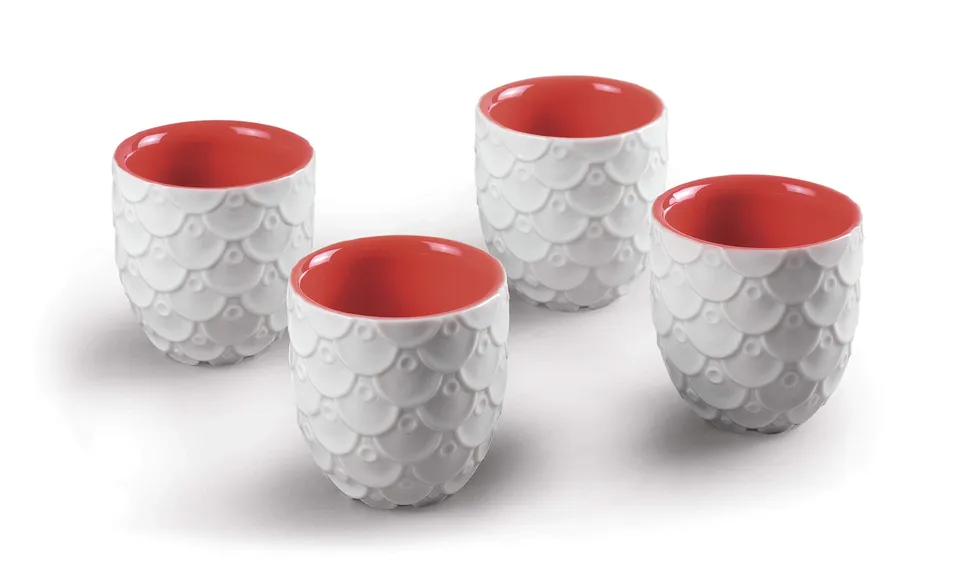 Lladró Drago Cinese set 4 tazze sake vassoio porcellana
