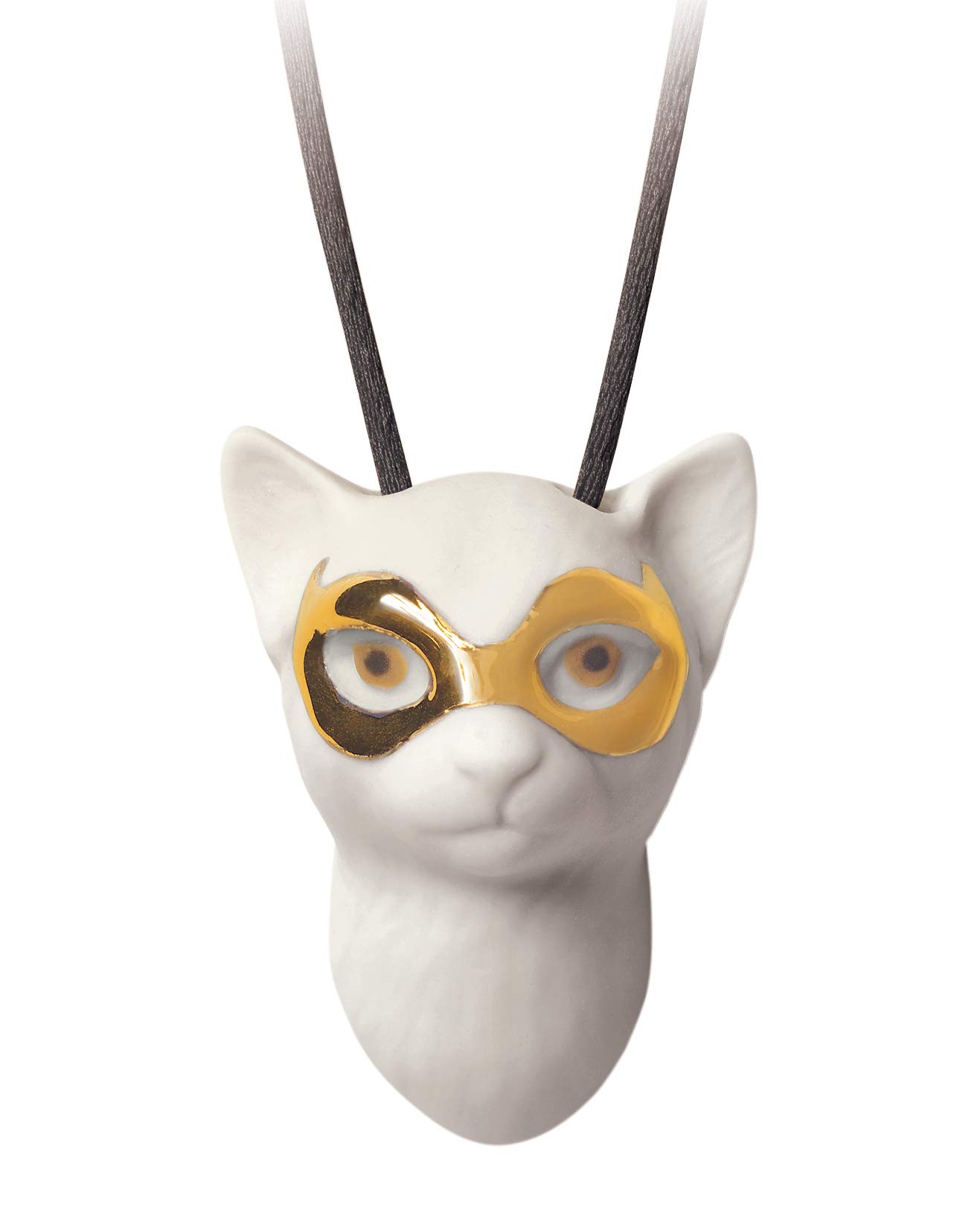Lladró Gioielli Gatto con Maschera ciondolo porcellana oro