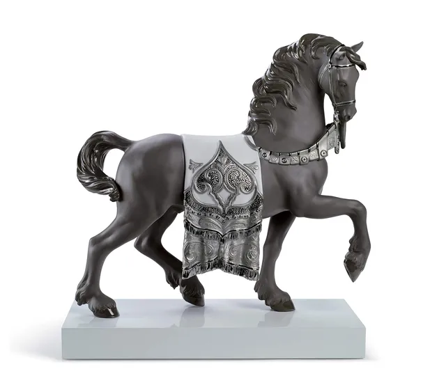 Lladró Alta Porcellana Cavallo Cortigiano scultura argento