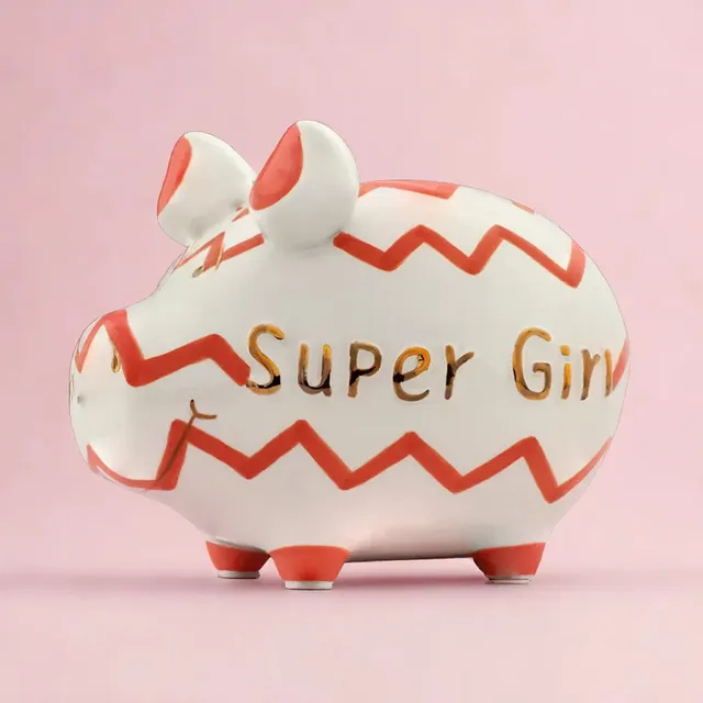 Sparschwein Company Kleinschweine Super Girl salvadanaio bianco rosa