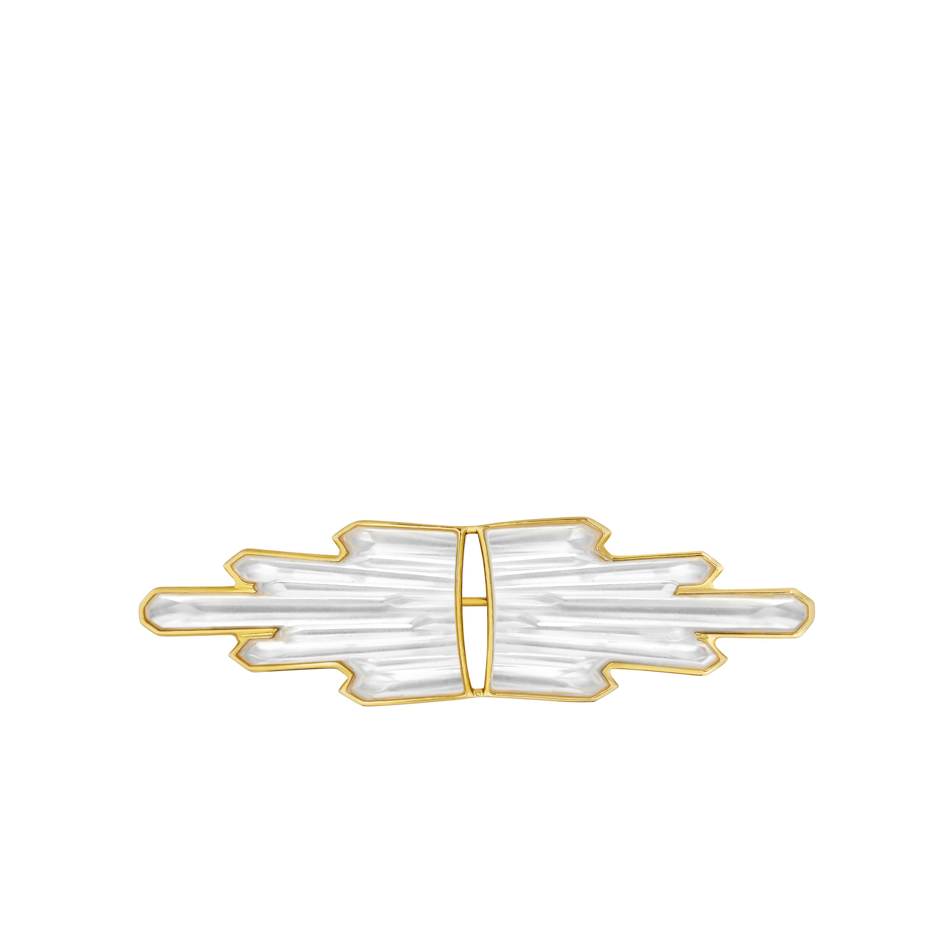 Lalique Terramineral spilla cristallo ottone placcato oro