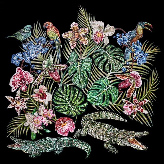 René Lalique Foulard Black Jungle in Seta Taglia Unica