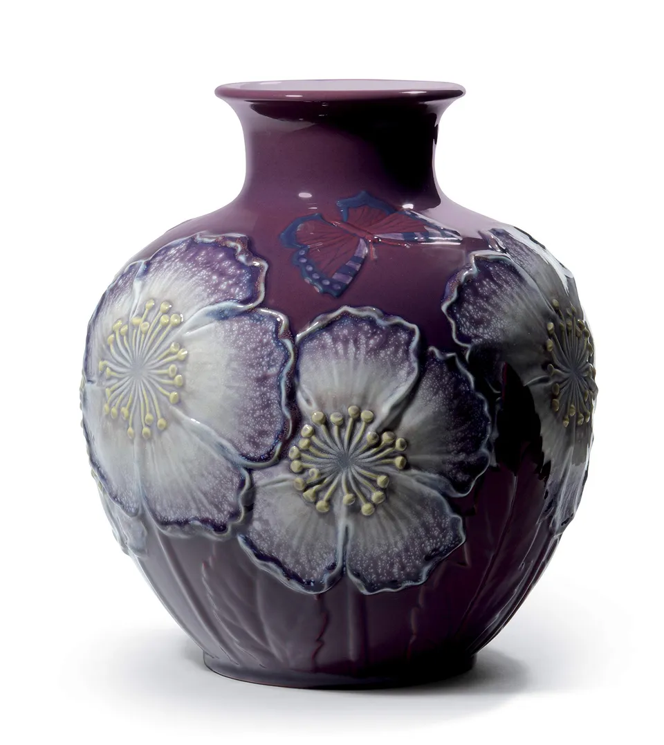 Lladró Accessori Vaso Amapolas vaso porcellana viola papaveri