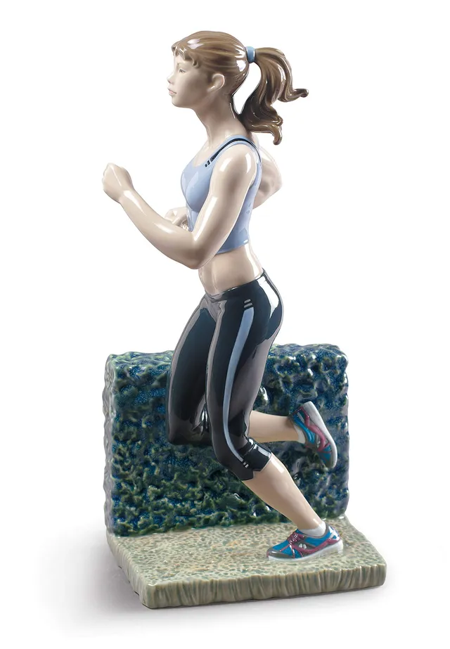 Lladró Sculture Running Donna Blu in Porcellana Sportiva
