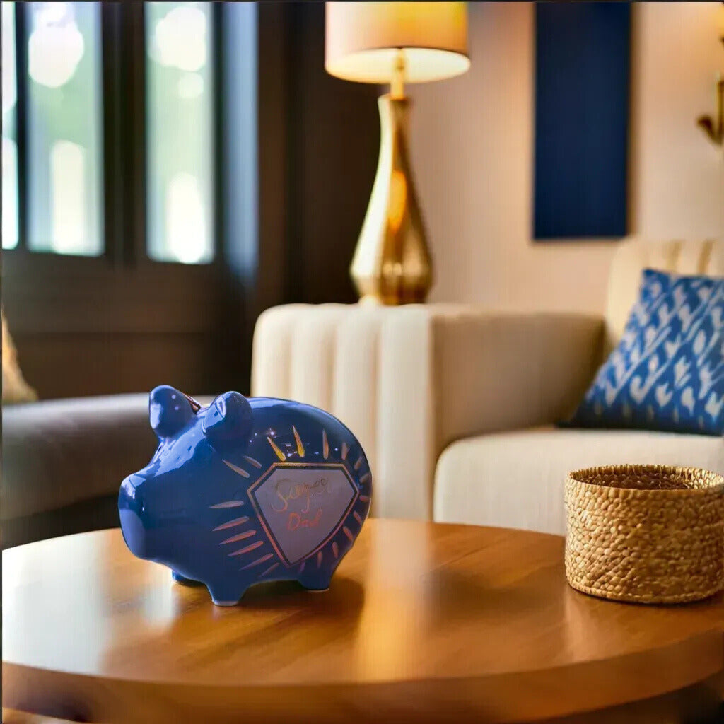 Sparschwein Company Kleinschweine Super Dad salvadanaio papà blu