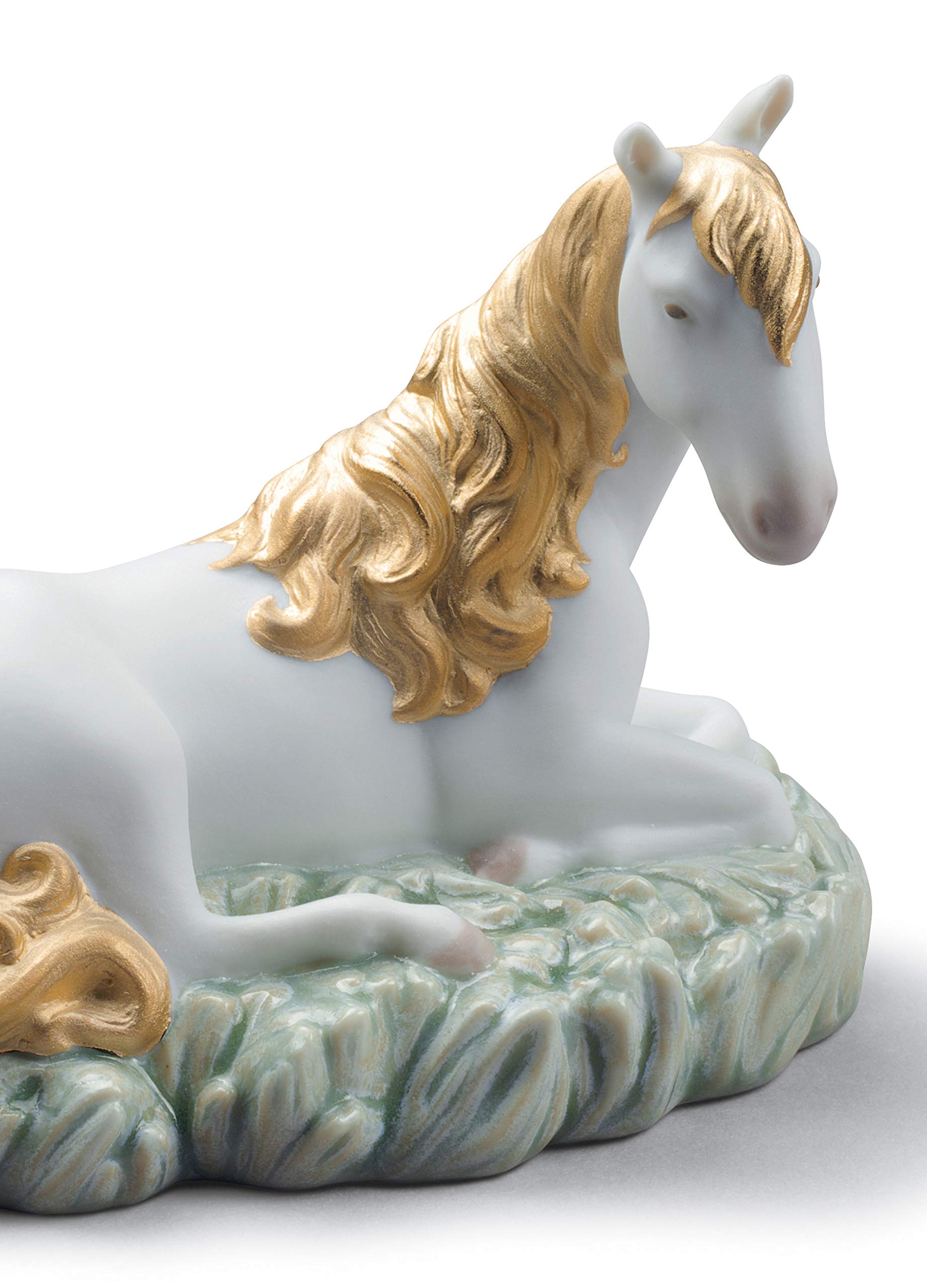 Lladró Zodiaco Cavallo statua porcellana bianco oro