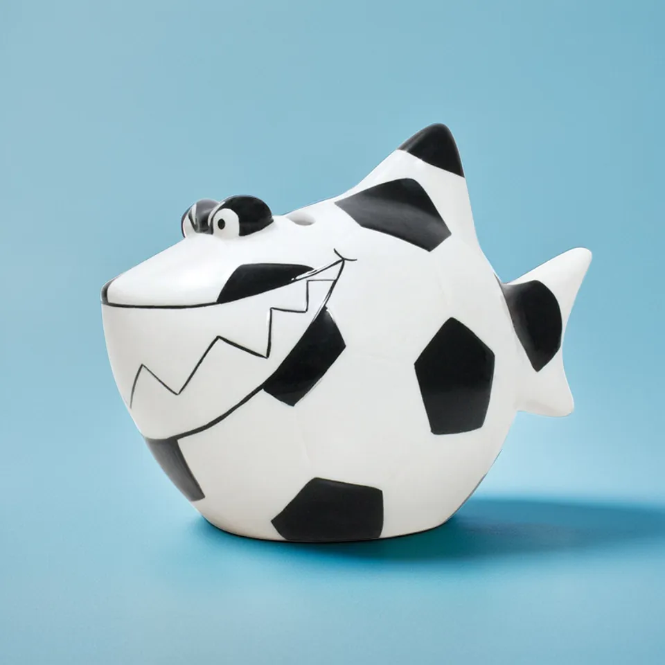 Sparschwein Company Fußball salvadanaio squalo bianco ceramica
