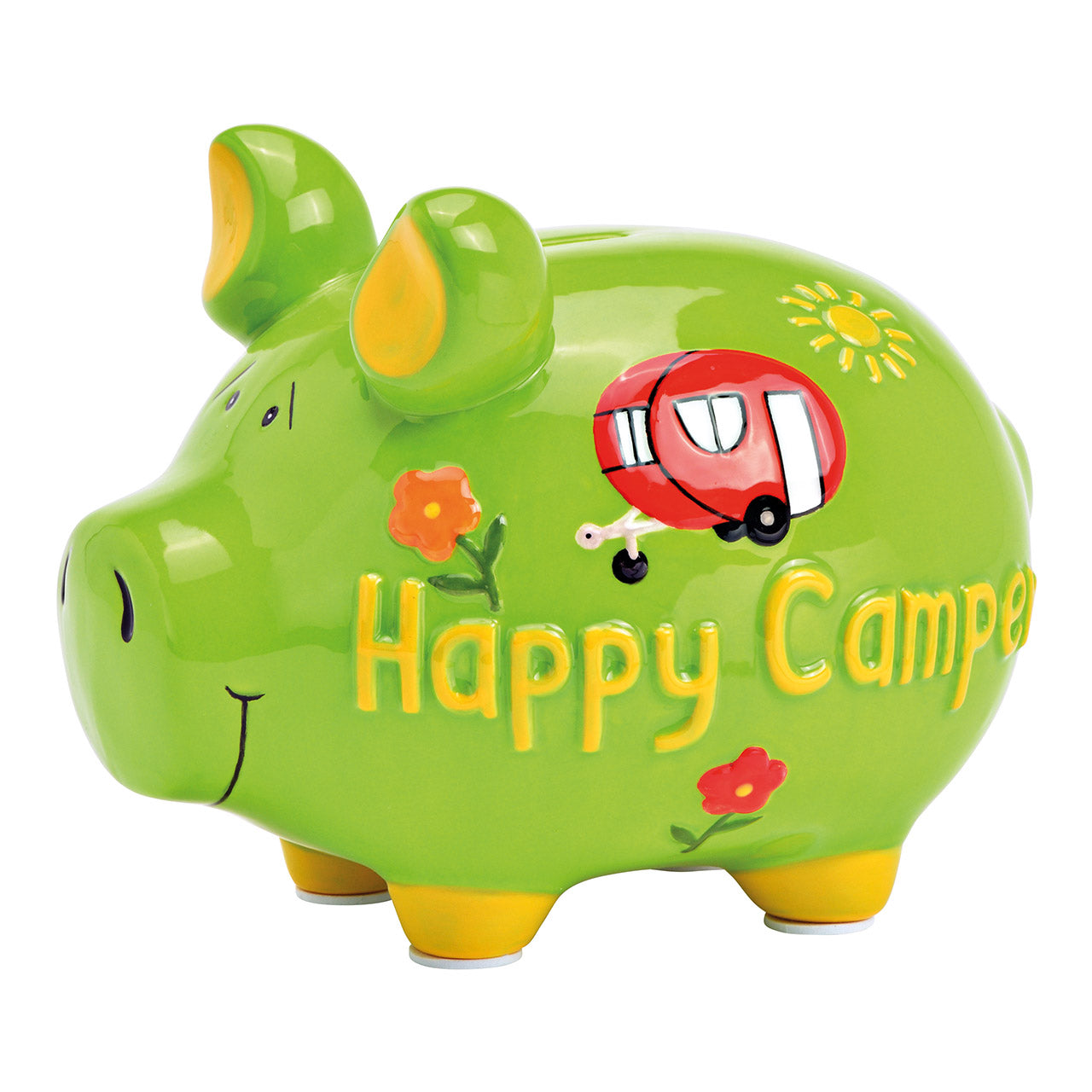 Sparschwein Happy Camper salvadanaio maiale ceramica verde