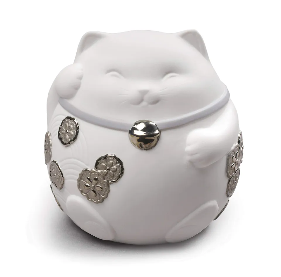Lladró Maneki Neko I figurina gatto porpora lustro argento