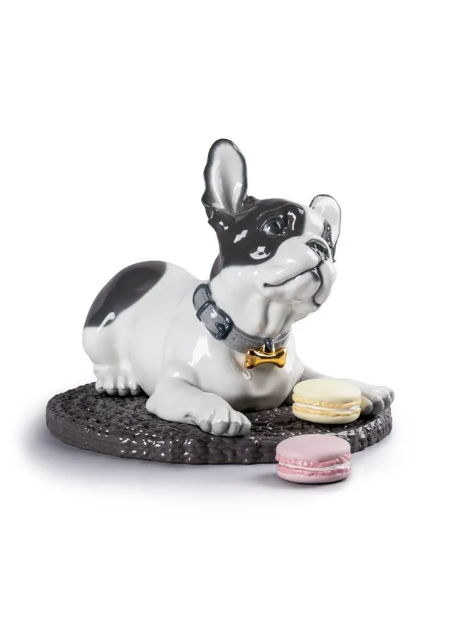 Lladró French Bulldog scultura cane macarons porcellana oro