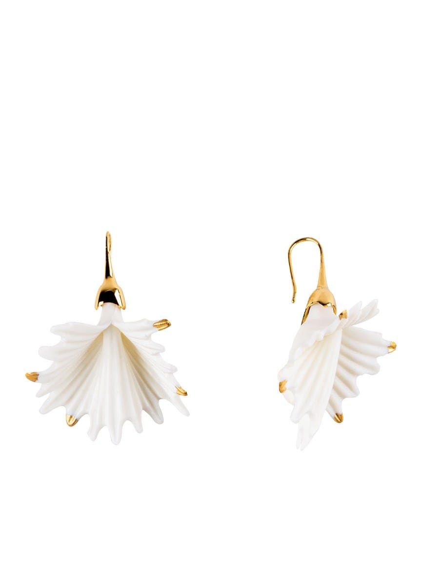 Lladró Actinia Orecchini Corti Porcellana Bianco Oro