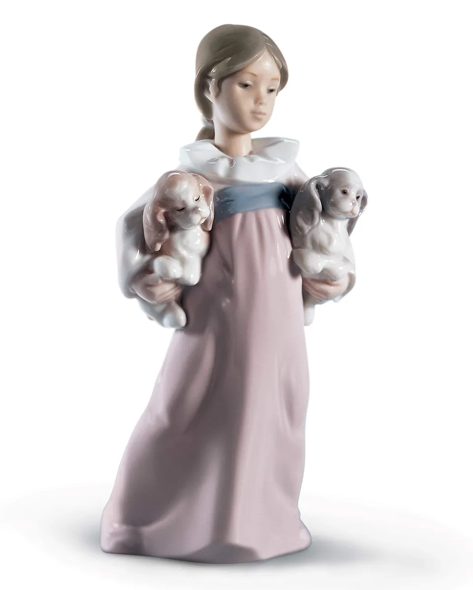 Lladró Sculture Bimba con Cuccioli figurina porcellana