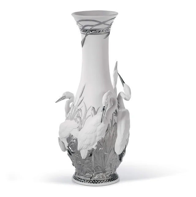 Lladró Vaso Aironi Cinerini vaso porcellana lustro argento