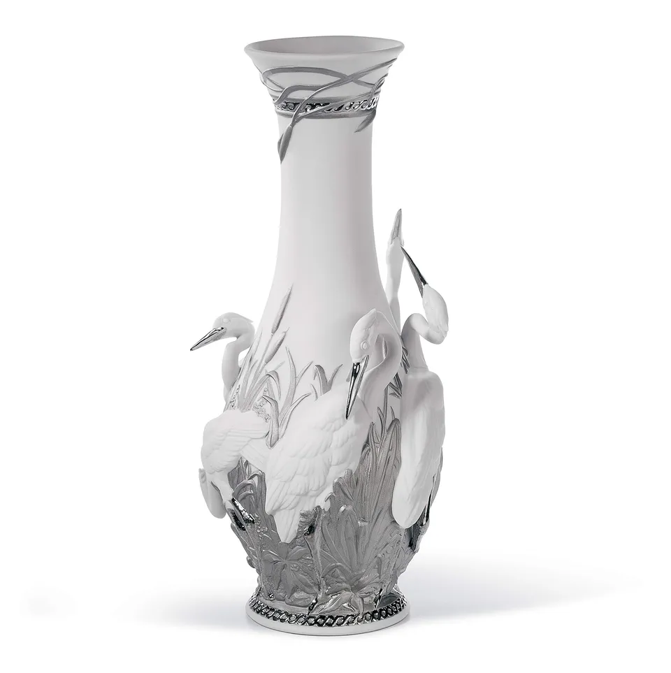 Lladró Vaso Aironi Cinerini vaso porcellana lustro argento