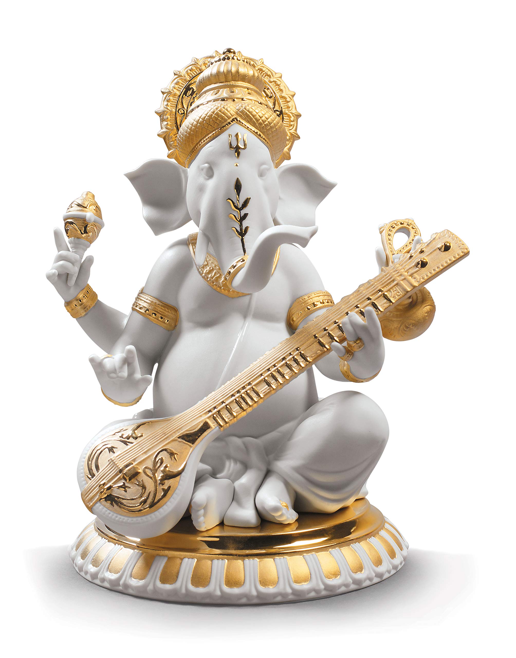 Lladró Sculture Ganesha con Veena figurina oro lustro