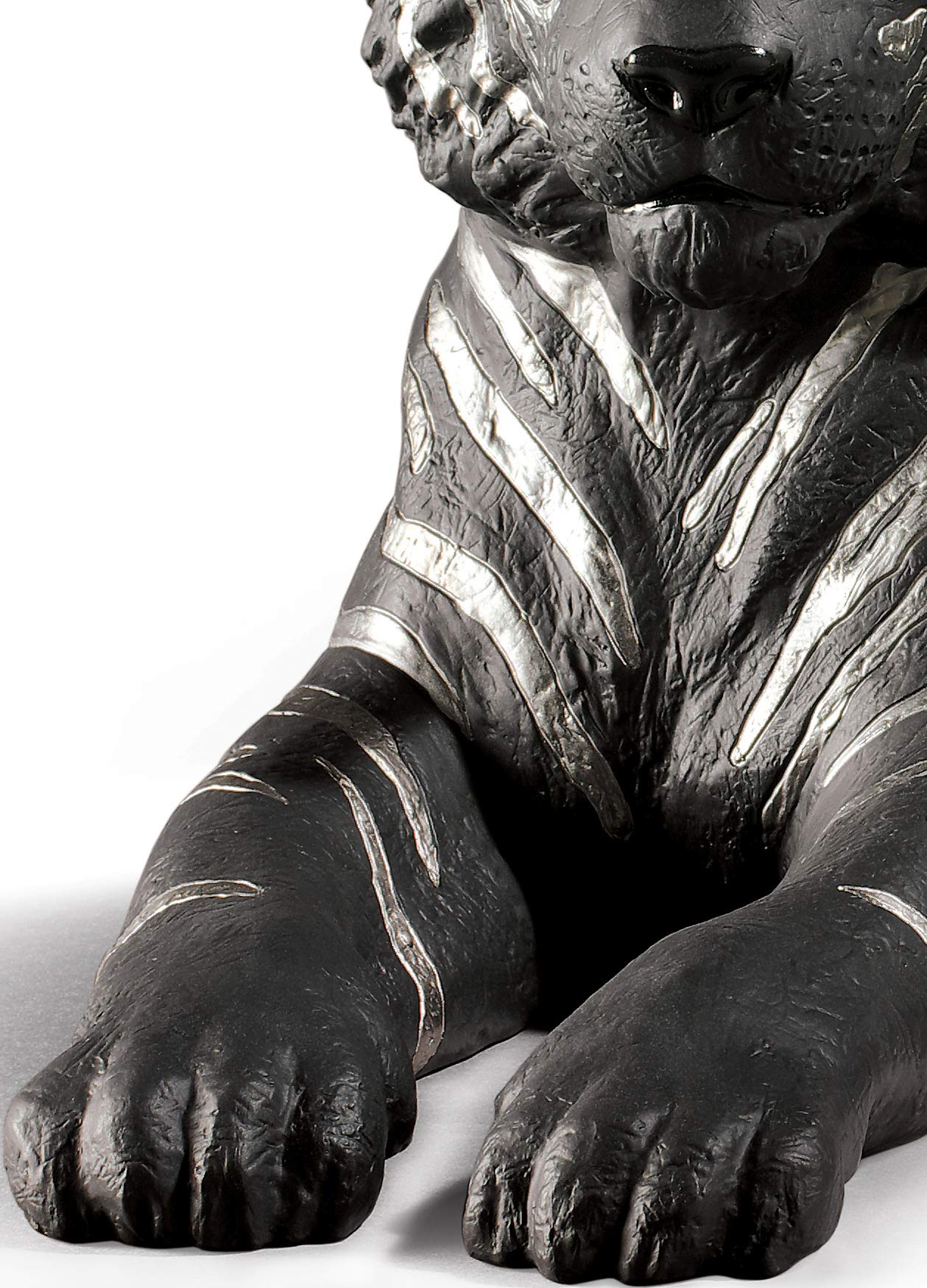 Lladró Sculture Tigre argento e nero figurina porcellana lustro