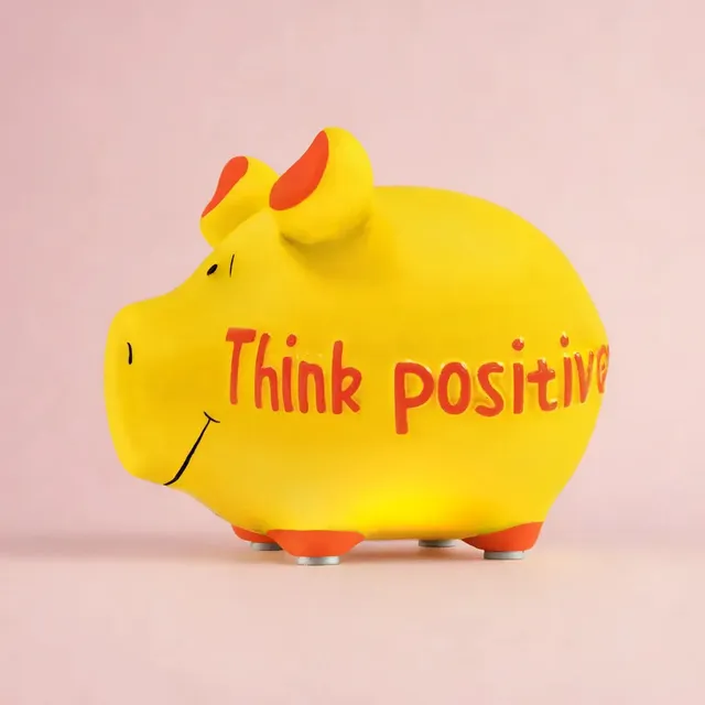 Sparschwein Company Think Positive salvadanaio maialino piccolo giallo