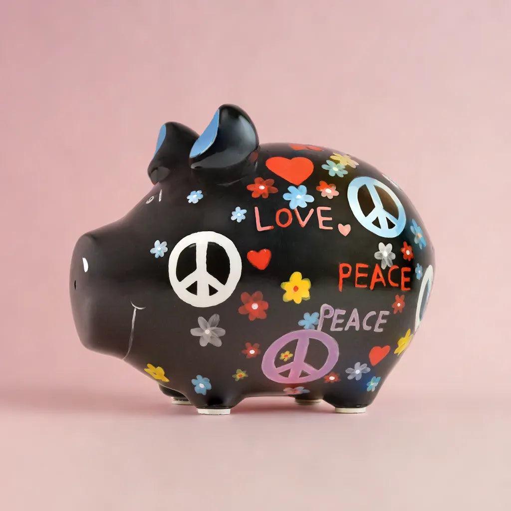 Sparschwein Company Love Peace salvadanaio maiale piccolo hippie