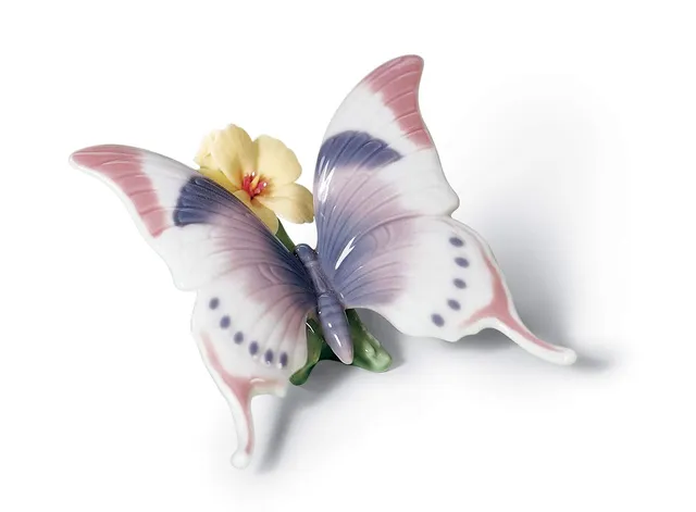 Lladró Sculture Farfalla figurina rosa blu fiore giallo