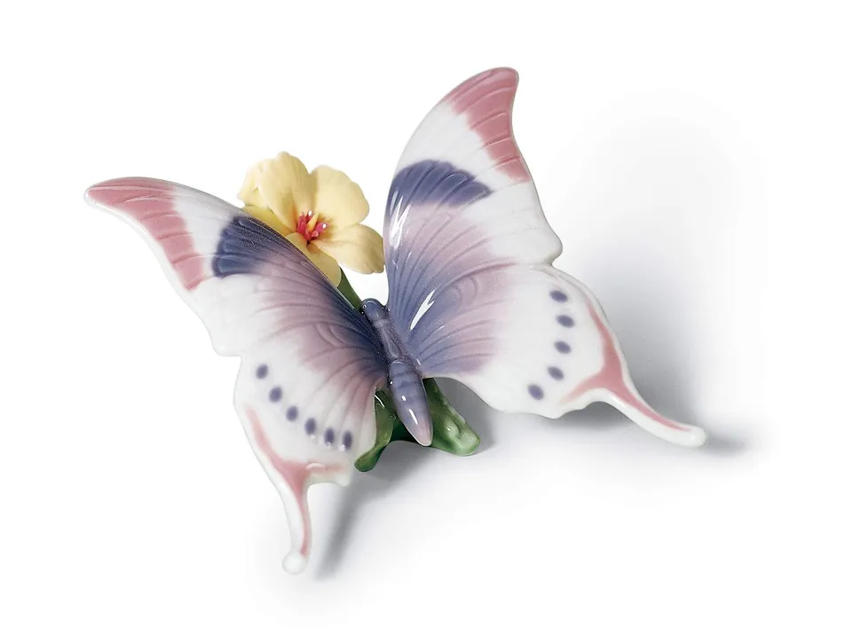 Lladró Sculture Farfalla figurina rosa blu fiore giallo
