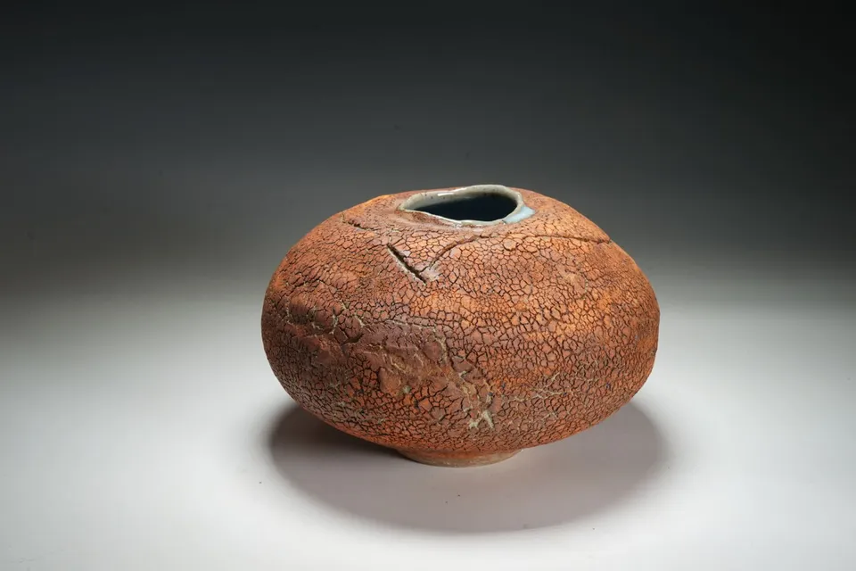 Terry Davies Bowls Vaso Basso Ikebana Ceramica Azzurra