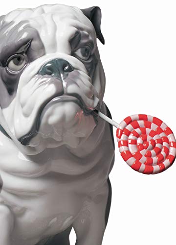 Lladró Sculture Cane Bulldog con Leccalecca Figurina Porcellana
