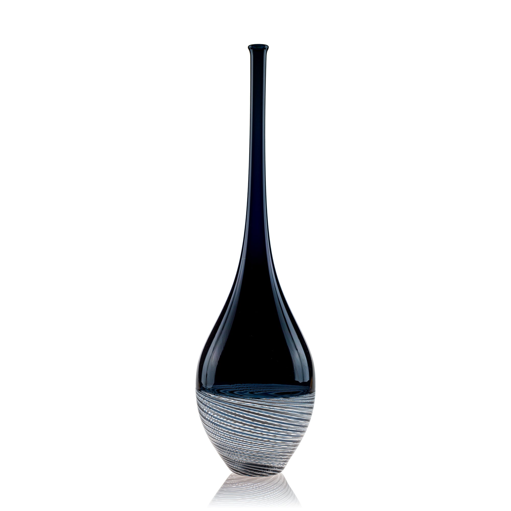 Vaporetto Tenore vaso Murano vetro nero filigrana 28 cm