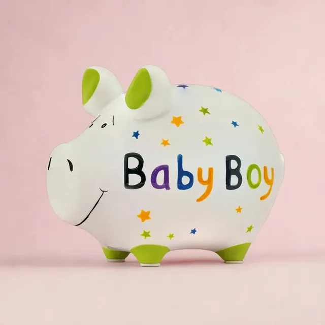 Sparschwein Baby Boy salvadanaio maialino ceramica stelle piccolo