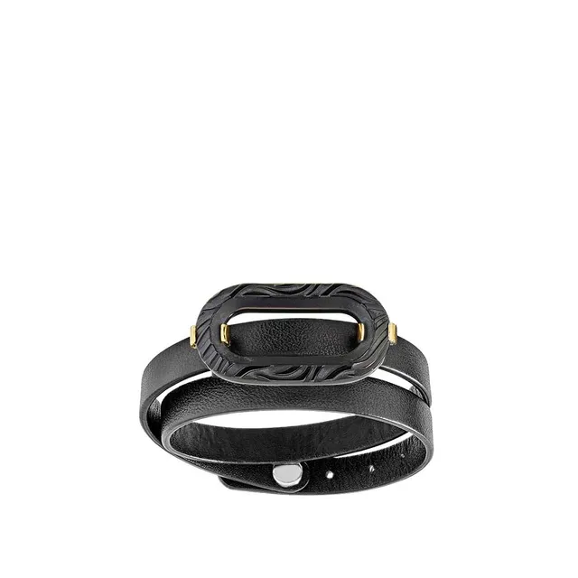 Lalique Empreinte Animale Bracciale Pelle S Nero Oro