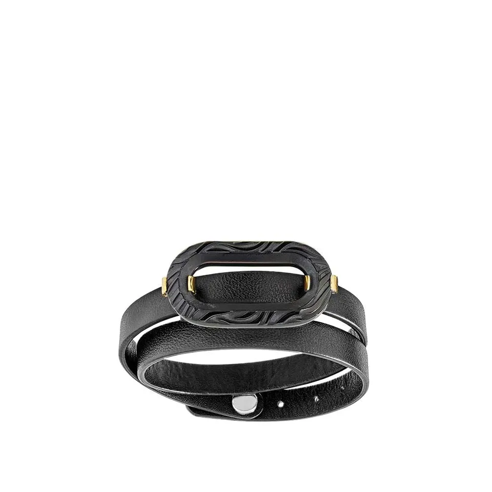 Lalique Empreinte Animale Bracciale Pelle S Nero Oro