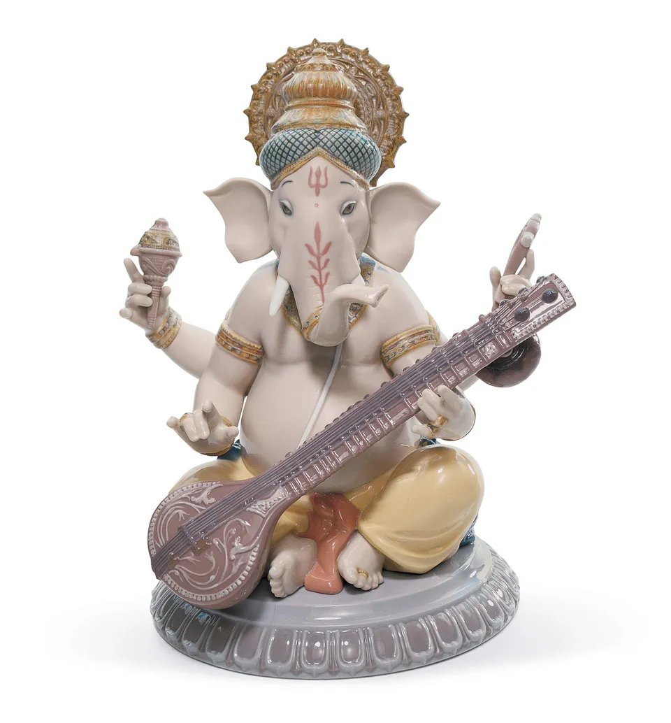 Lladró Sculture Ganesha con Veena statua ganesha porcellana