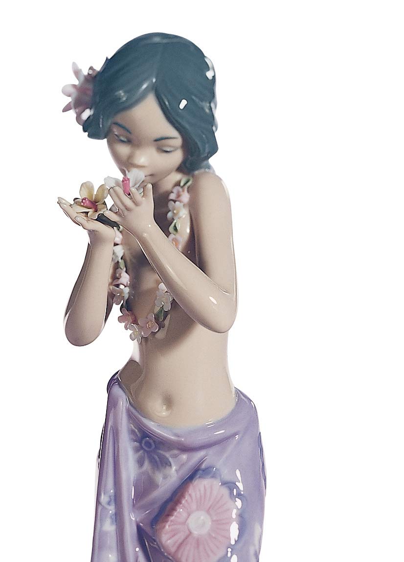 Lladró Donna Hawaiana figurina porcellana pareo blu