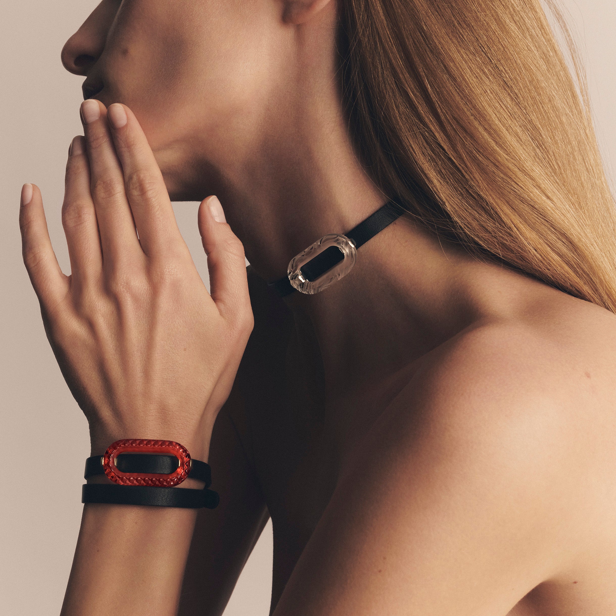 René Lalique Empreinte Animale bracciale pelle rossa S