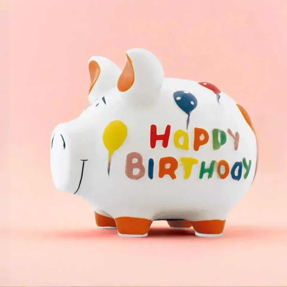 Sparschwein Mittelschweine Happy Birthday salvadanaio medio colorato
