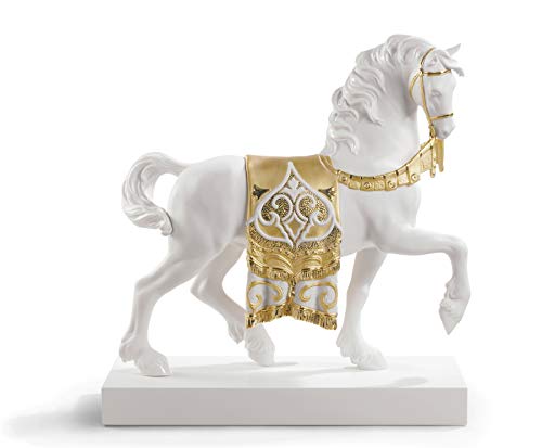 Lladró Alta Porcellana Cavallo Cortigiano scultura lustro oro