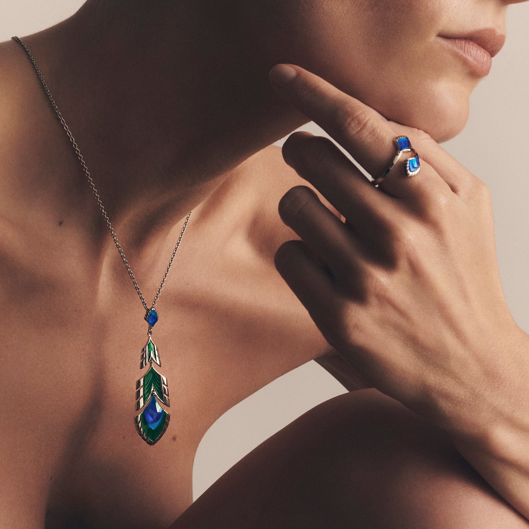 Lalique Paon anello argento cristallo blu misura 51