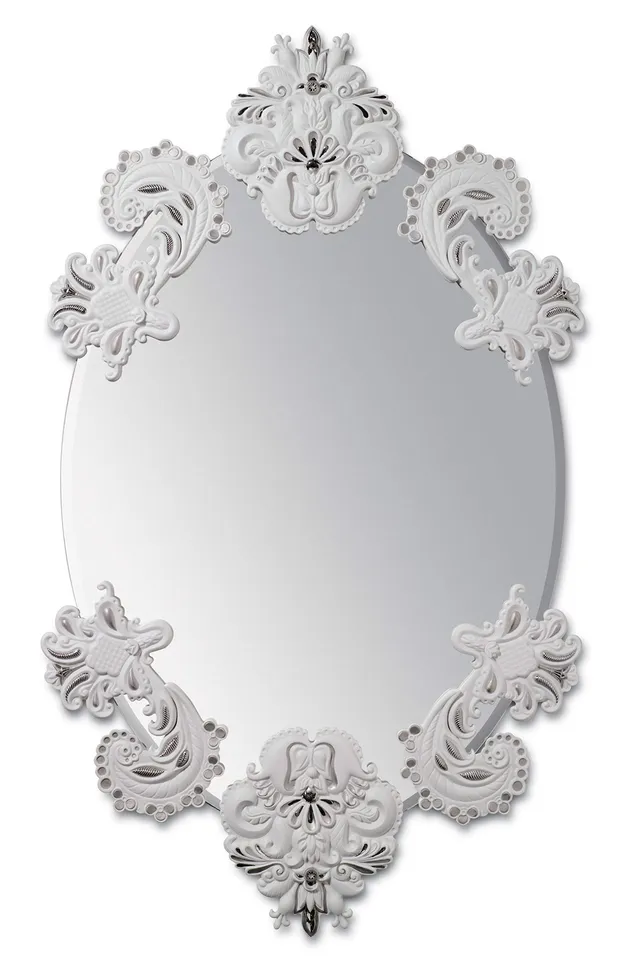 Lladró Accessori Decorativi Specchio ovale parete argento bianco porcellana