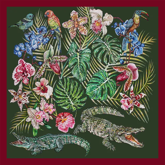 René Lalique Textiles Foulard Jungle seta verde misura unica