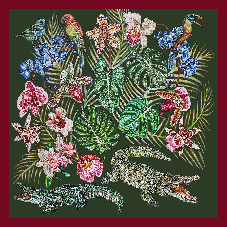 René Lalique Textiles Foulard Jungle seta verde misura unica