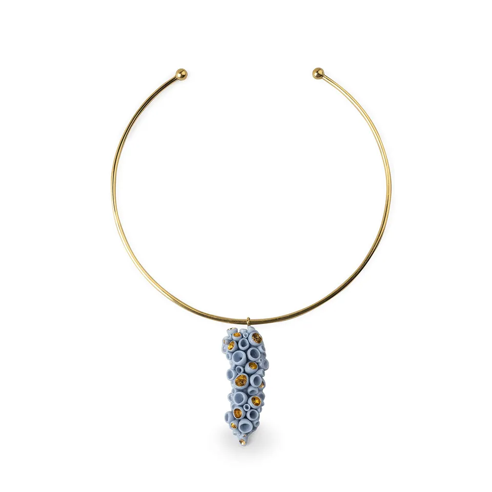 Lladró Coral Reef Collana Porcellana Azzurro e Oro