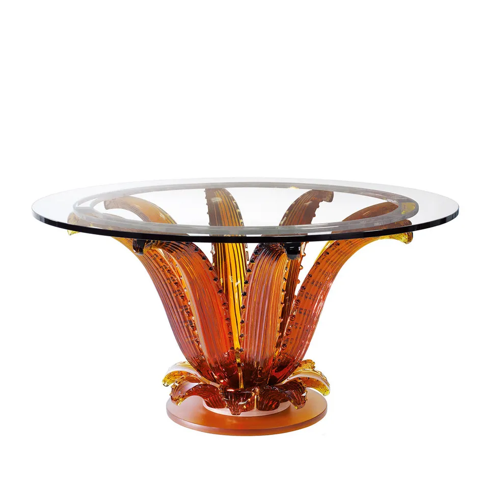 René Lalique Cactus Tavolo Rotondo Cristallo Ambra