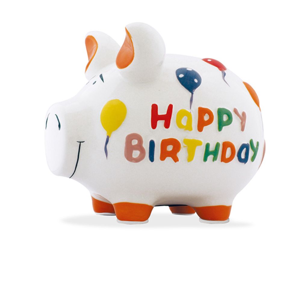 Sparschwein Mittelschweine Happy Birthday salvadanaio medio colorato