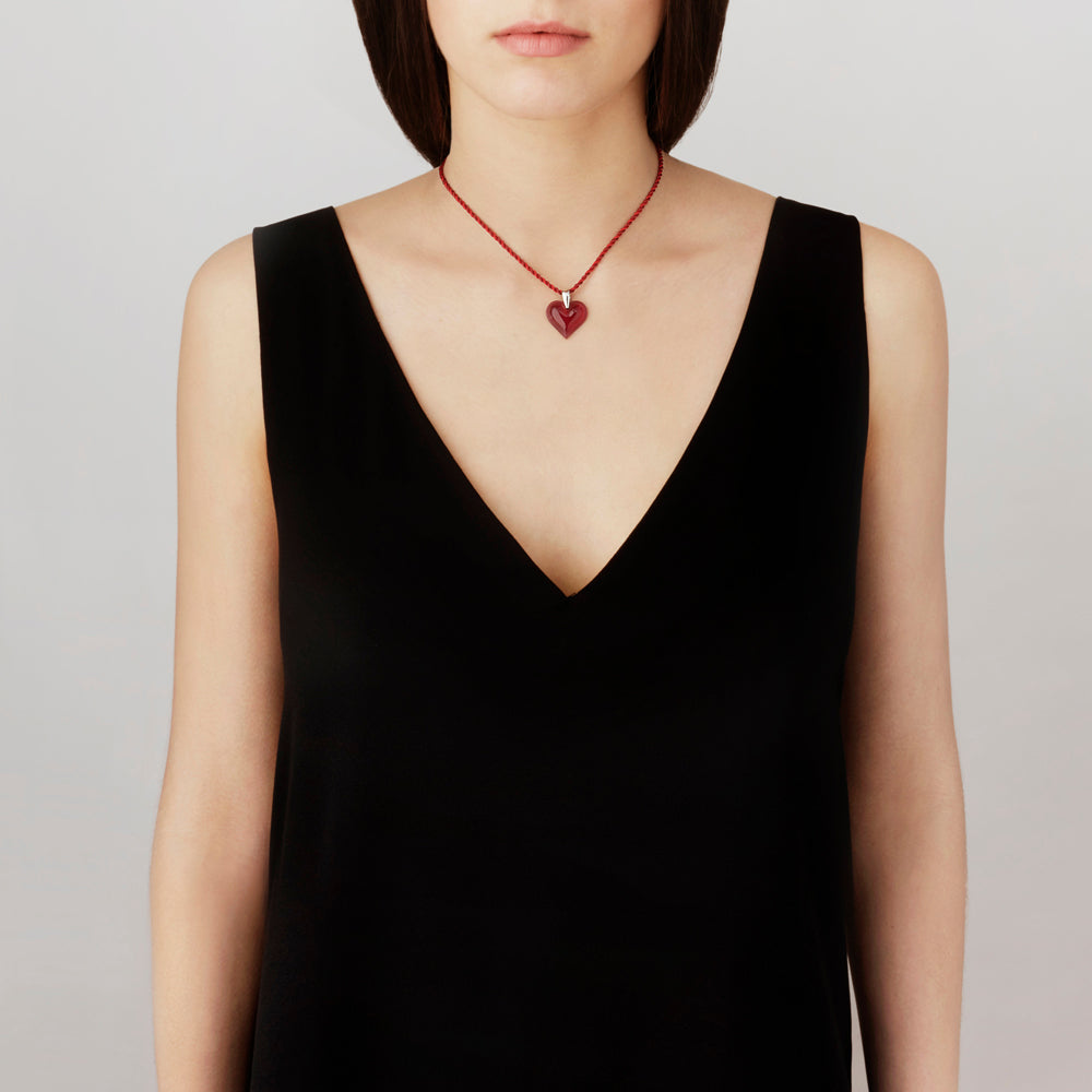 Lalique Amoureuse Beaucoup Pendente Cuore Rosso Argento