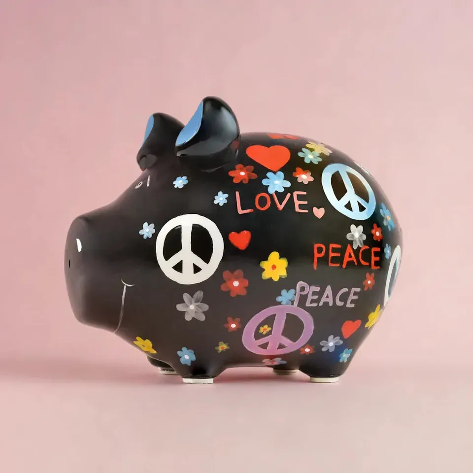 Sparschwein Company Love Peace salvadanaio maiale piccolo hippie