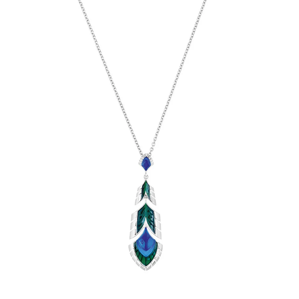 Lalique Paon ciondolo cristallo blu taglia L in argento